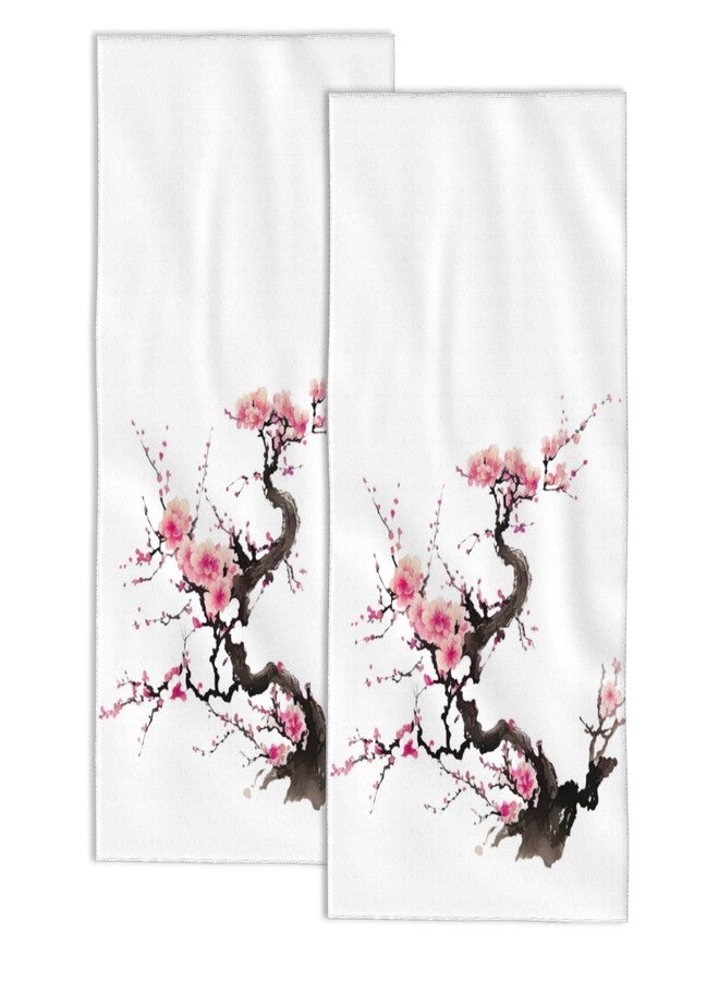 Snowmolle 2 Pack Pink Cherry Blossom Hand Bath Towel,Spring Sakura Flowers Hand Towel Set of 2 Fingertip Towel Bathtub Decorative Kitchen Towel Highly Absorbent SPA Gym 14x28 Inch - Image 1